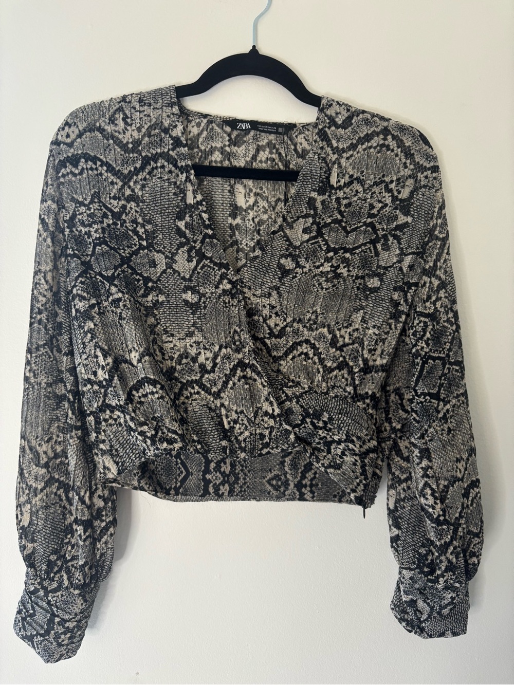 Zara Black and White Snake-Print Blouse